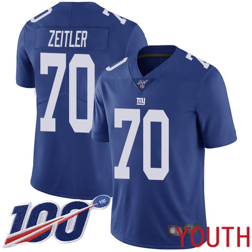 Youth New York Giants #70 Kevin Zeitler Royal Blue Team Color Vapor Untouchable Limited Player 100th Season Football NFL Jersey->youth nfl jersey->Youth Jersey